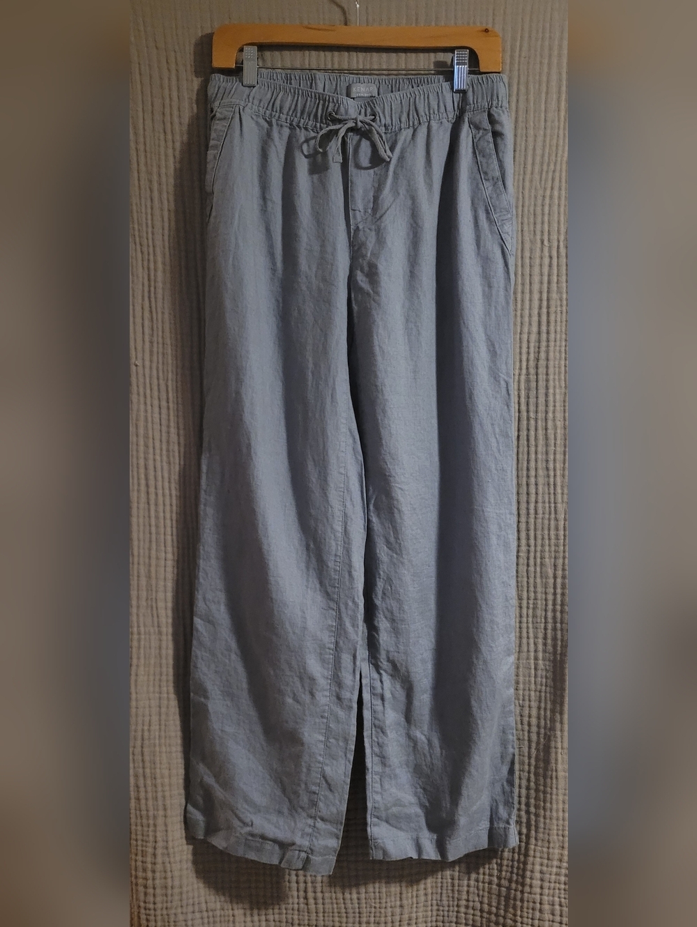 Kenar 100% Linen Wide Leg Drawstring Elastic Waist Pants Grey Size S